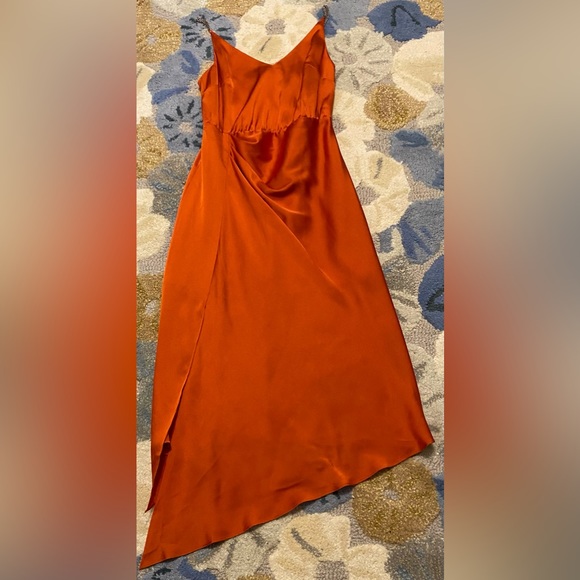 Ted Baker Burnt Orange Pin-Dot Rebba Midi Scarf Dress w Logo Chain Straps - Picture 3 of 11